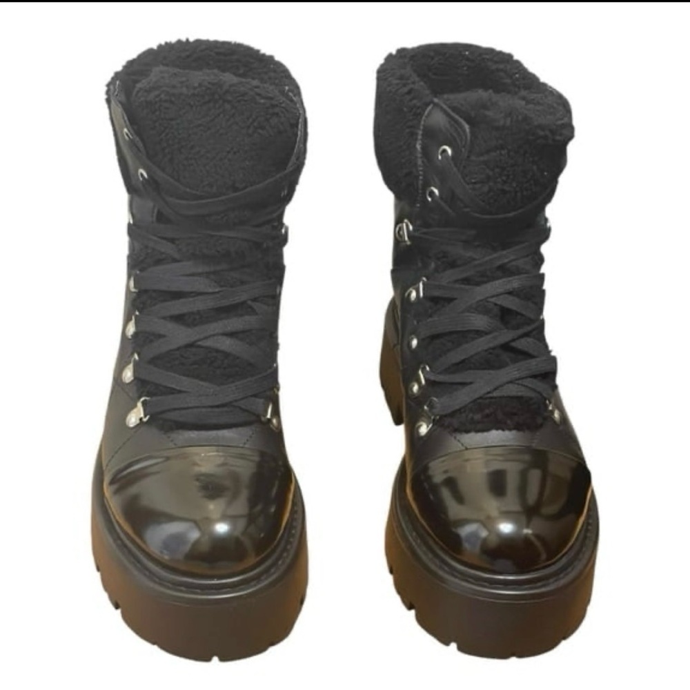 Steve Madden Women's Black Leather Chunky Moto Combat Snow Ski Boots sz 10 NIB
